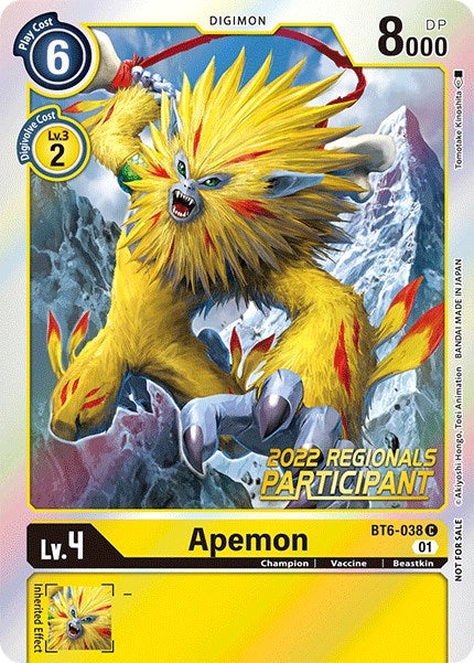 Apemon [BT6-038] (2022 Championship Online Regional) (Online Participant) [Double Diamond Promos] For Discount